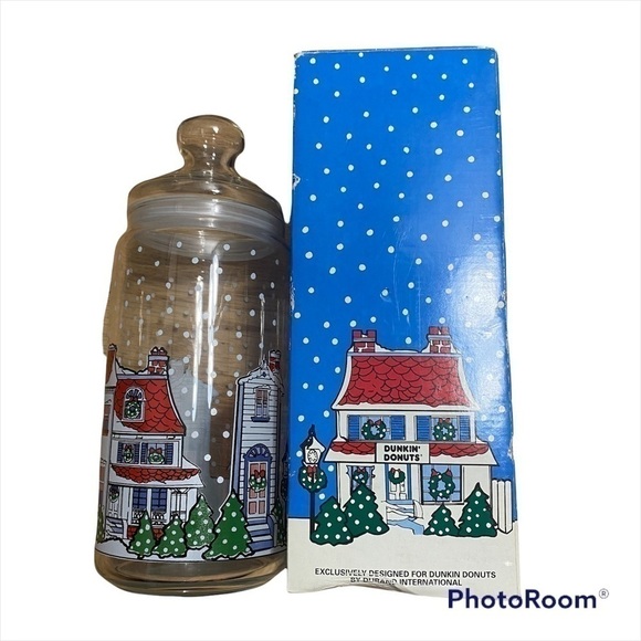 Vintage Dunkin Donuts Glass Christmas Storage Jar - Picture 1 of 3